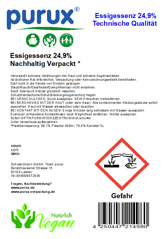 Essigessenz 25% Essig 5 l Entkalker Essigsäure nachhaltig verpackt