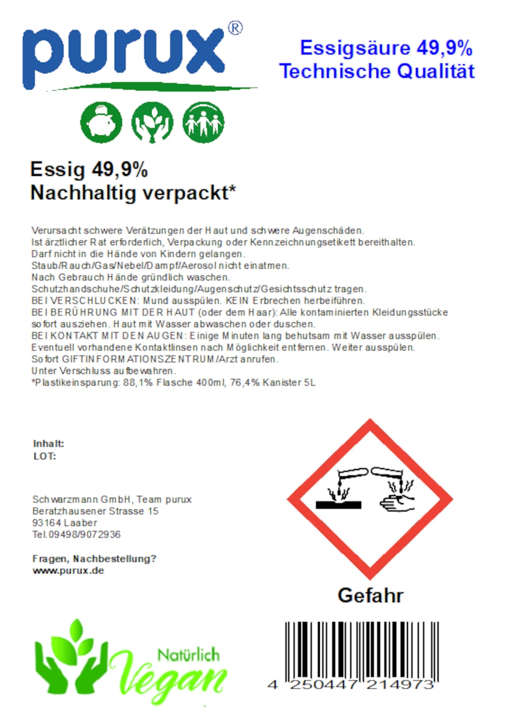 purux Essig 50% Etikett