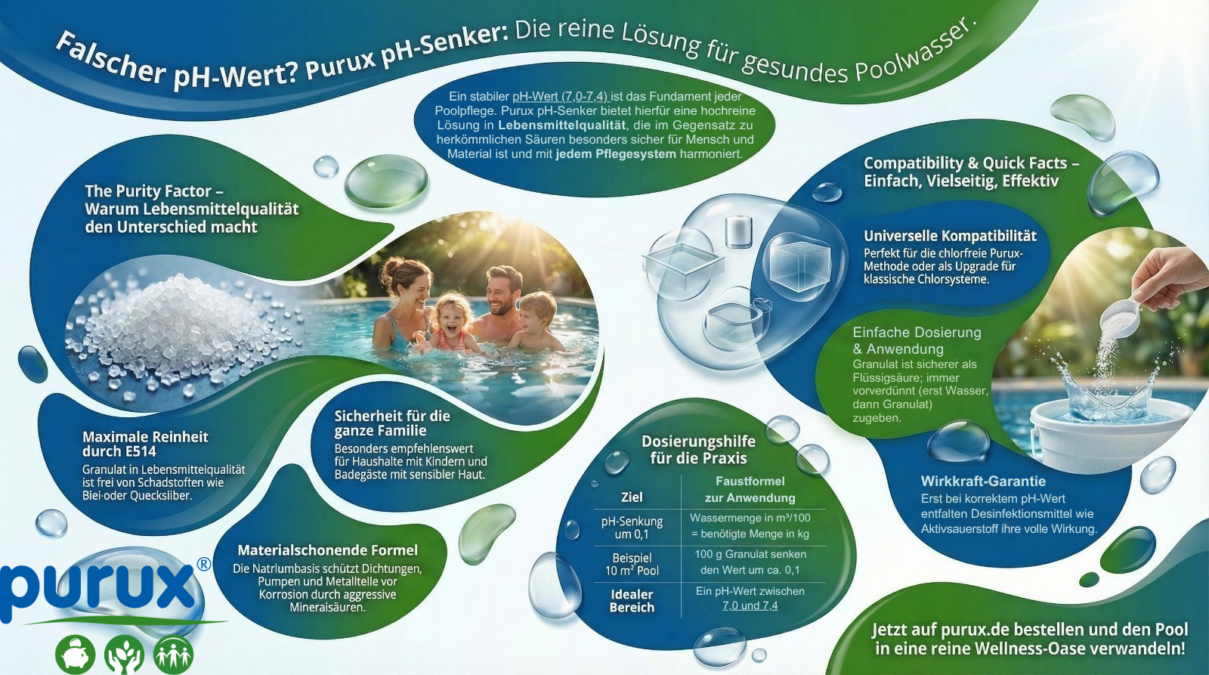 pH-Wert im Pool senken – mit purux pH-Senker