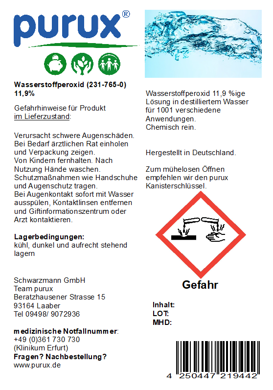 Wasserstoffperoxid, H2O2 - 11,9% 5 Liter 12% laborgeprüft