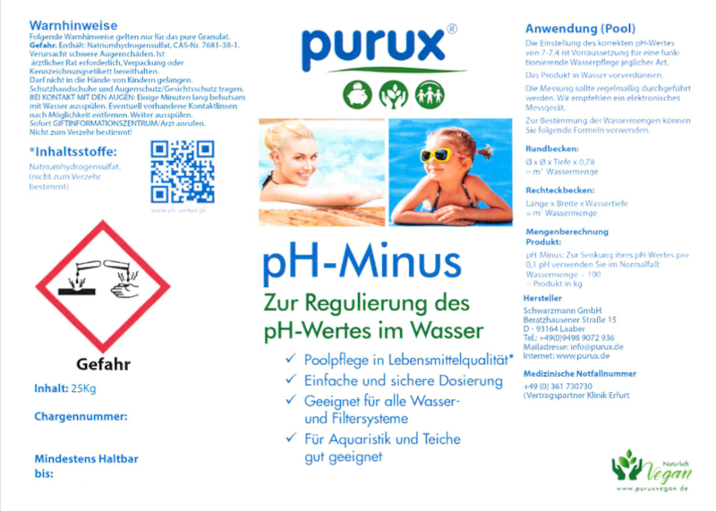 pH Senker 25 Kg GRANULAT, pH Minus in Lebensmittelqualität - ihrer Haut zuliebe!