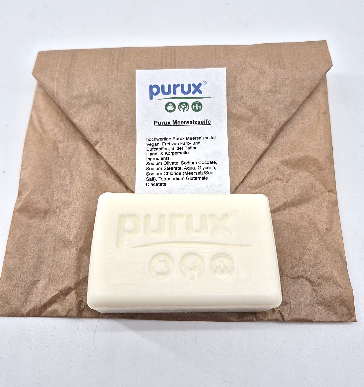 1x Purux Meersalzseife Naturseife Salzseife Meersalz empfindliche Haut vegan Ohne Palmöl oder Parfum