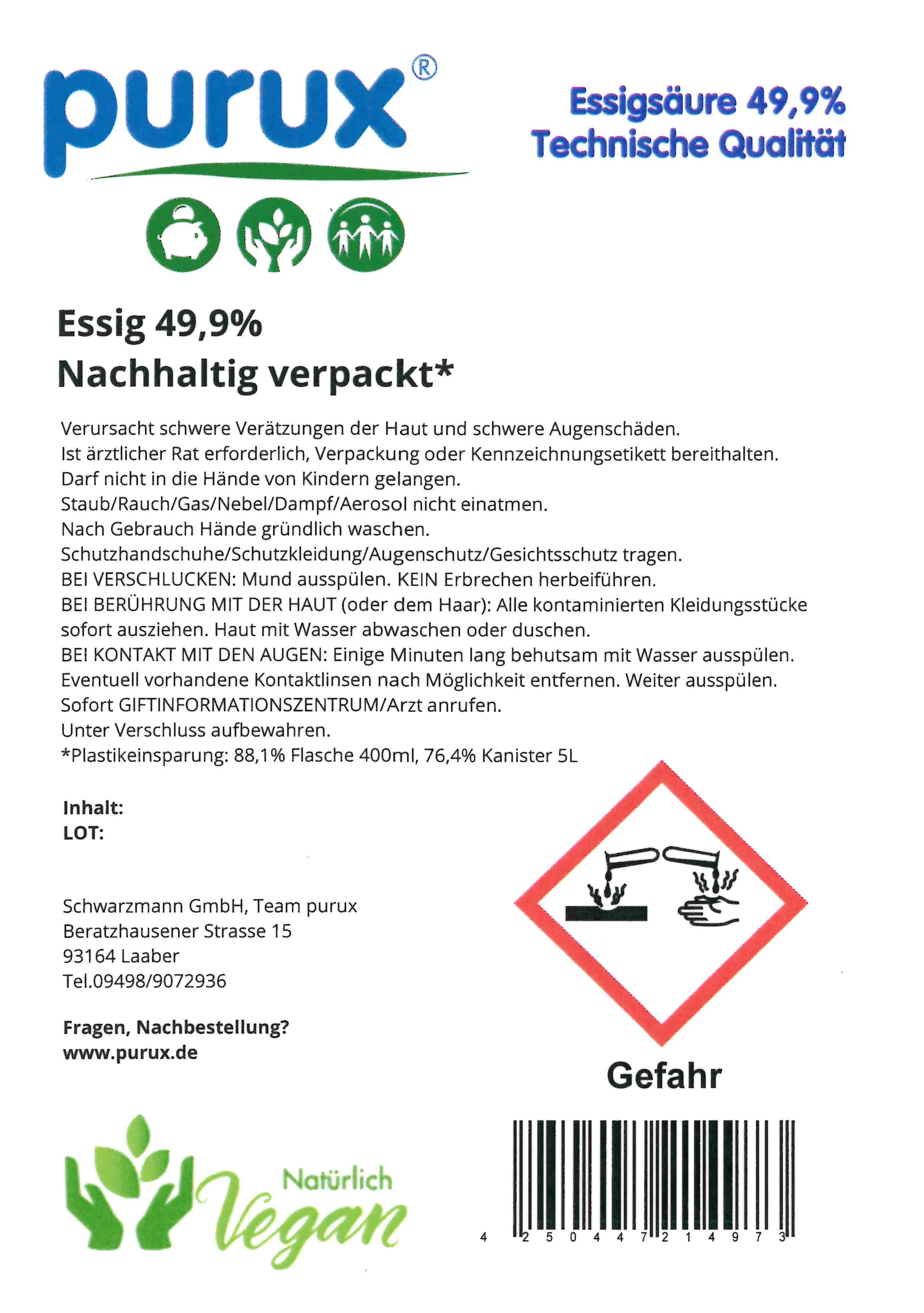 purux Essig 50% Etikett